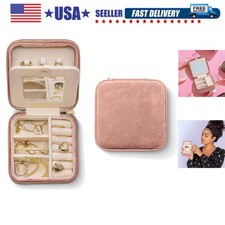 Plush Velvet Jewelry Box  Travel Jewelry Case Organizer with Mirror  Featur...