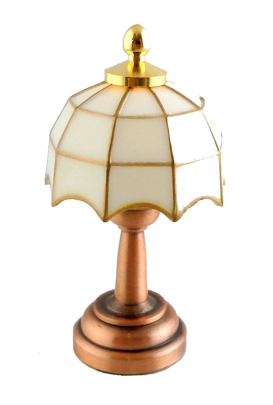 Dolls House Copper Lamp White & Gold Tiffany Shade LED Battery Lighting