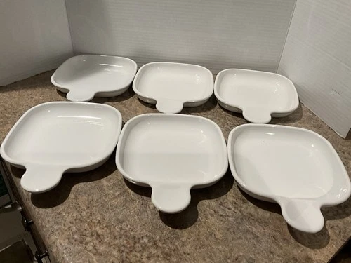 Set Of 6 Corning Ware White P-185-B Grab It Square Snack Plates with Handle