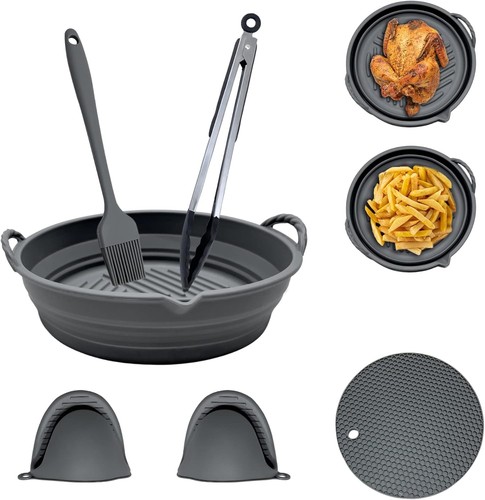 7 Pc Set Round Silicone Air Fryer Liners for 3 to 5QT, Set of 2 w/ 5 Accessories at eBay