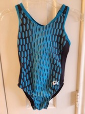 GK Elite Black and Blue Oval Gymnastics Leotard CM Child Medium