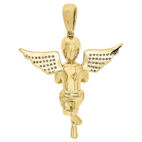 10K Yellow Gold Plating Lab Created Diamond Praying Hands 3D Angel Pendant - Picture 3 of 5