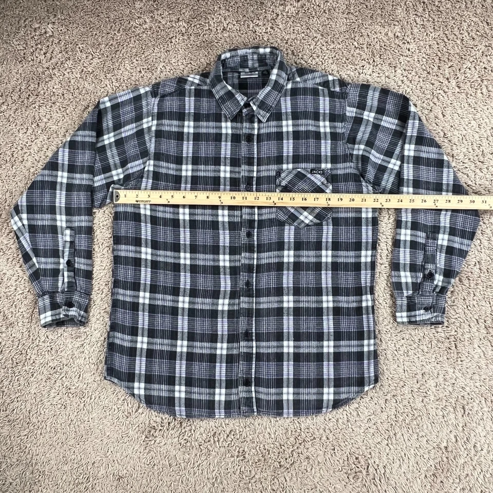 JACKS SURFBOARDS Black Purple Gray Plaid Flannel Button Up Shirt Mens XL Pocket - Image 2 of 4