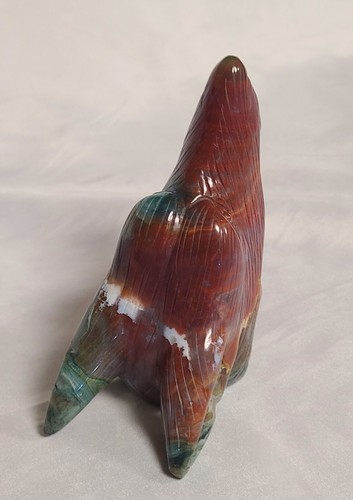 RARE 5" Red Flame & Green Moss Agate Geode Druzy WOLF Head Skull Crystal Carving - Picture 14 of 24