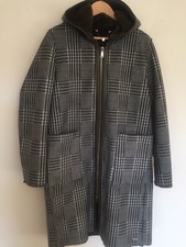 Rino Pelle Ova Faux Fur Reversible Hooded Coat Size 8 Green/checked Navy Rrp£199