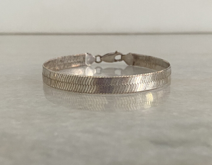Sterling Silver 925 SU Made In Italy Herringbone Chain Bracelet