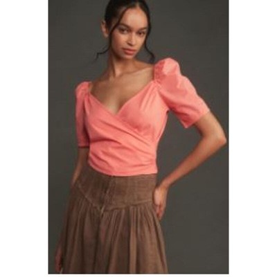 Anthropologie Women's Puff-Sleeve Wrap Top Pink XXS NWT 98