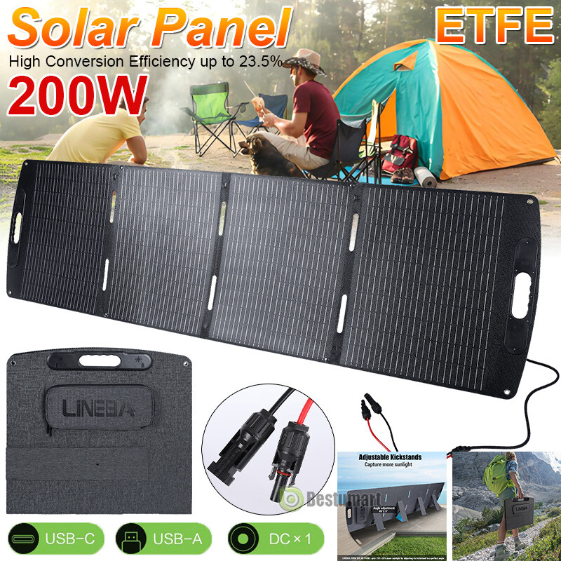 200W Foldable Solar Panel Charger USB-C & USB-A Outputs for Phones, RV, Camper