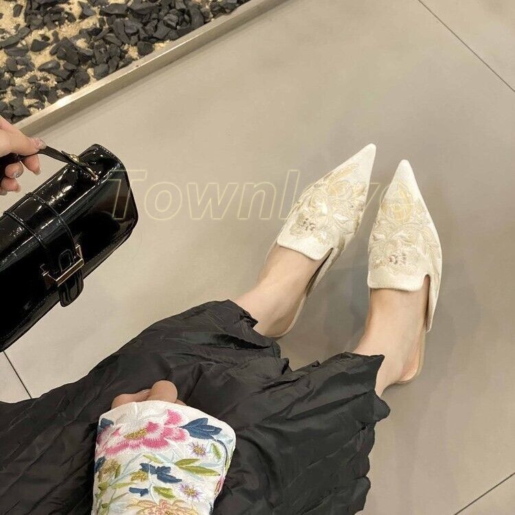 PANTOFOLA D’ORO Mocassino donna senza schienale ricamo mulo scarpe basse ecopelle ciabatte scarpe