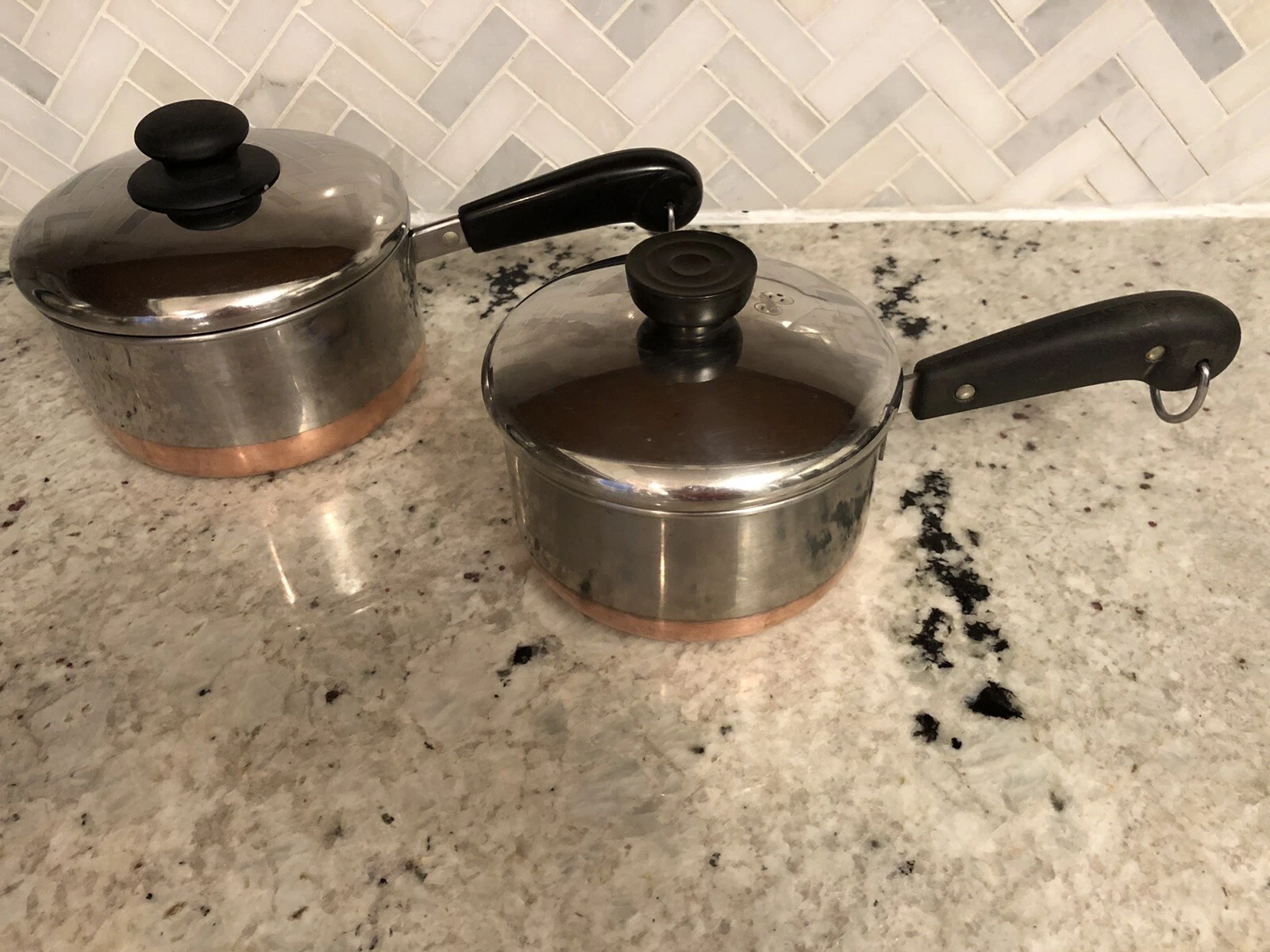 4pc Vintage 1801 Revere Ware 1.5qt & 1qt Sauce Pan Copper Clad Bottom Stainless