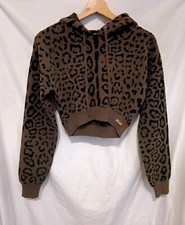 SER.O.YA Parson Cropped Hoodie Women Small Brown Cheetah Animal Print