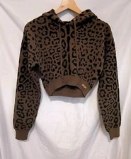 SER.O.YA Parson Cropped Hoodie Women Small Brown Cheetah Animal Print