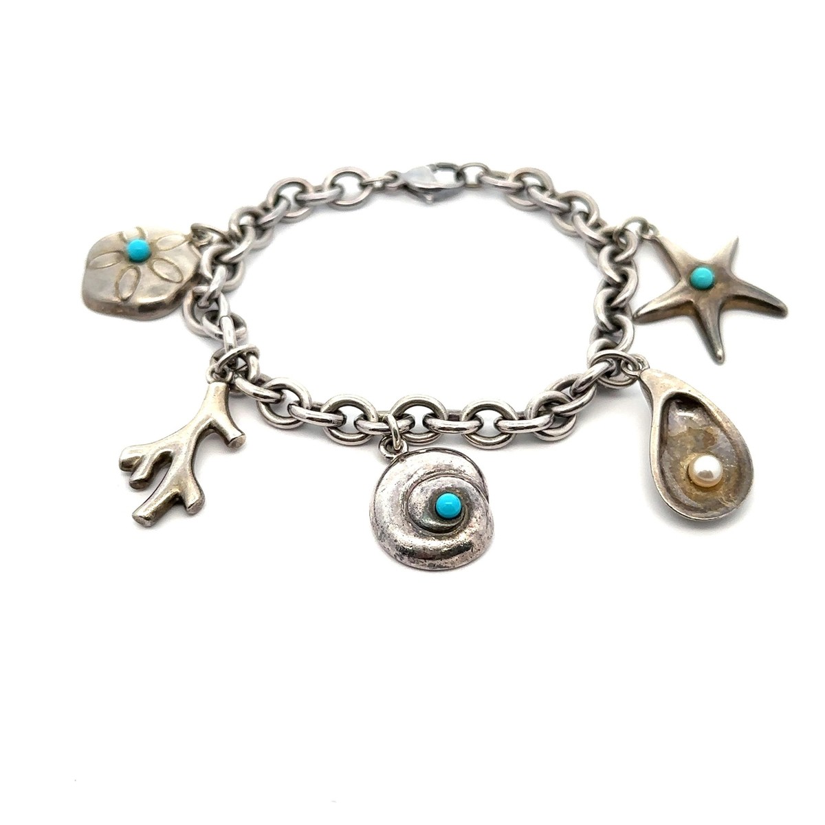 Tiffany & Co. Silver Turquoise & Pearl Sea Life Charm Link