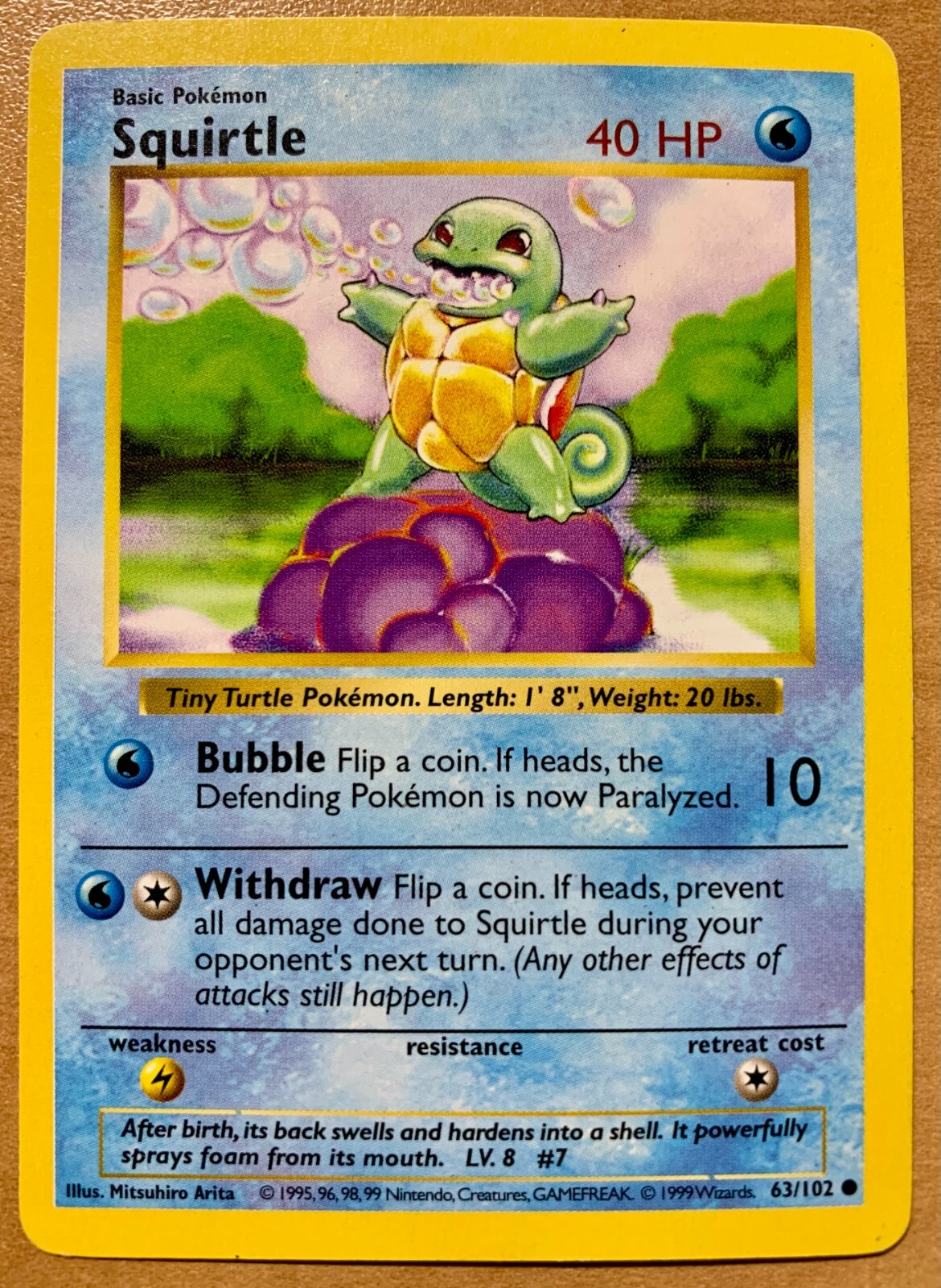 Pokémon SQUIRTLE Shadowless 63/102 Base Set WOTC 1999 NM