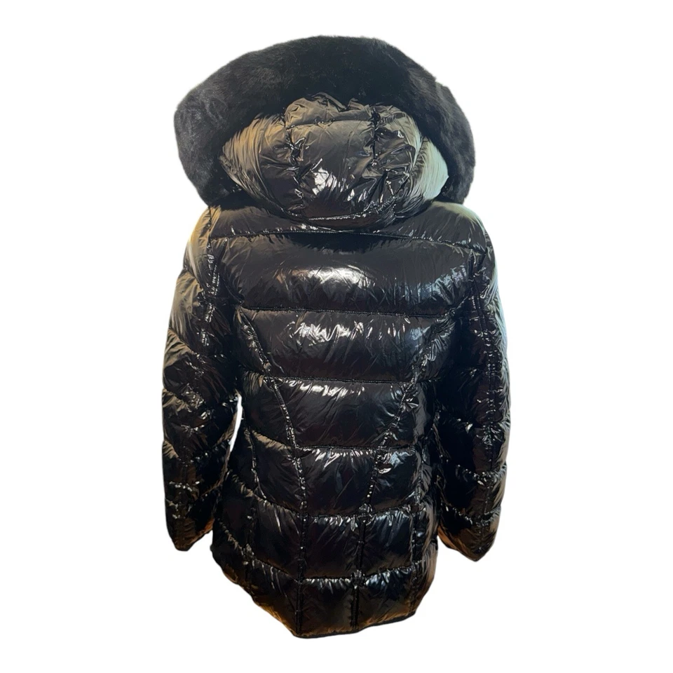 🔥 $525 Donna Karan New York Mujer Negro Brillante Puffer Chaqueta de Invierno Talla M 🔥 Foto 3 de 4