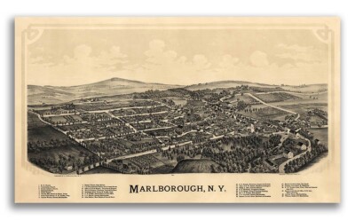1891 Marlborough New York Vintage Old Panoramic NY City Map - 20x36