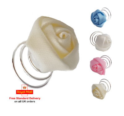 Satin Rose Blume Haar Spiralfeder Pins - Hochzeit Brautjungfer Twist Clips Griffe