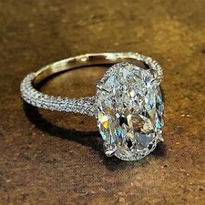 18k Yellow Gold Diamond Engagement Ring 3.00 Ct Oval Cut Lab Grown IGI