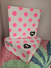 Rare Victoria's Secret PINK  Gift Box  White and Pink Polka Dot    Set Of 2