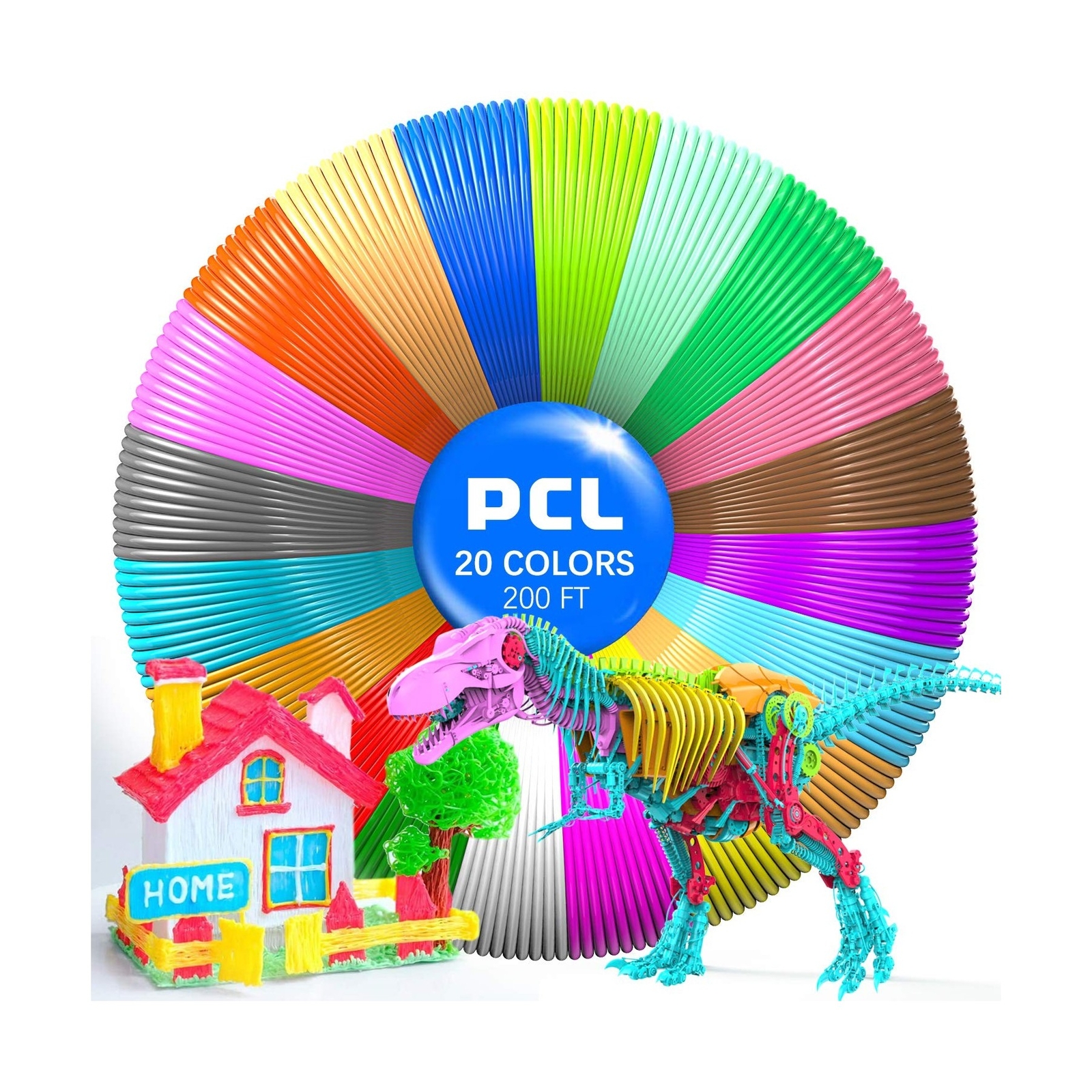 3D Printing Pen PCL Filament Refills 1.75mm, Pack of 20 Colors, Low Melting T...