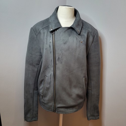 Men's ASOS NEW Faux Suede Moto Jacket in Slate Gray Size XXL - Picture 3 of 13