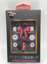 iHip Earbuds~Red&Black~ Wired Built-in Pause/Play Mic~ 3 Ear Tip Sizes SEALED