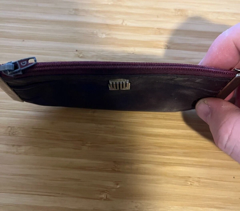 复古 Lanvin 勃艮第皮革硬币钱包 – 银色装饰和标志 – 20 世纪 70 年代? — 第 3/4 张图片