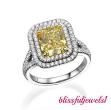 3.31CT Radiant Cut Real Citrine Split Shank Halo Wedding Ring 14K 2-Tone Gold FN