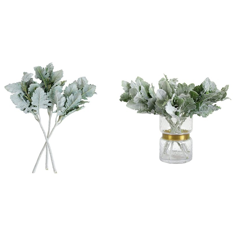 10 Pcs Artificial Flocked Lambs Ear Leaves Dusty Miller Stems Flocked Oak Leaves 6032144025834