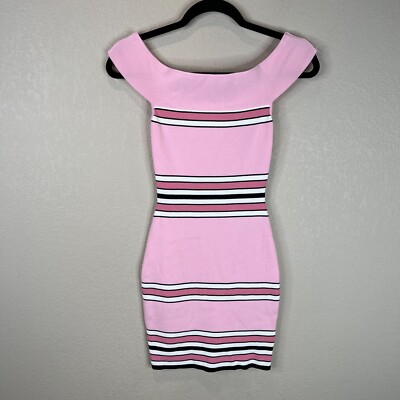 Superdown Women's Striped Harmony Knit Mini Dress Off-The-Shoulder Size XS