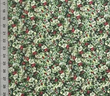 Christmas Fabric Packed Holly Leaf Berries Green YARD