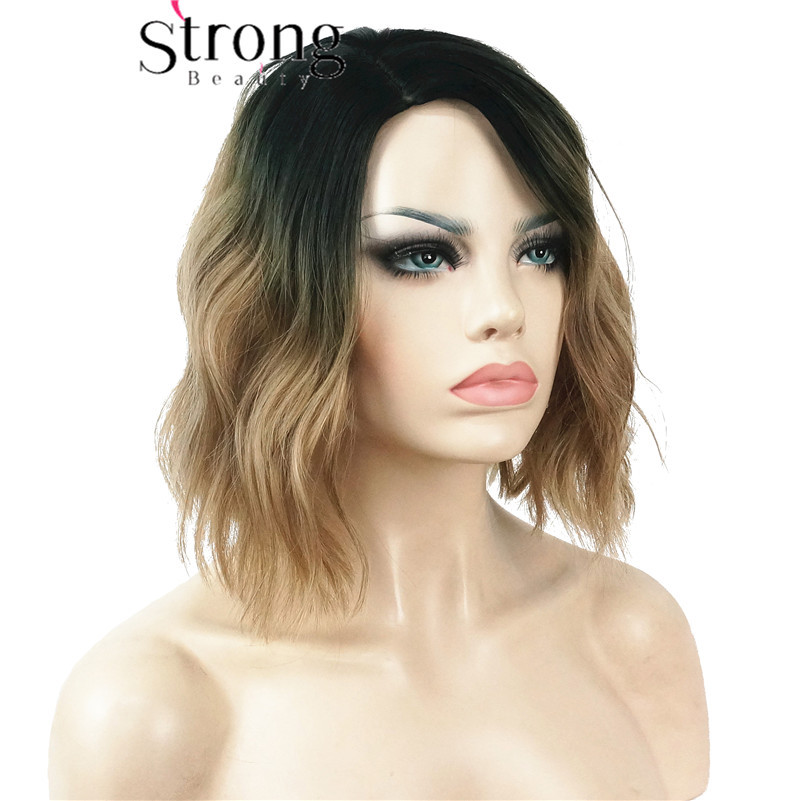 Parrucca Sintetica Corta Afro Ombre Marrone Scuro E Bionda - Ricci Heat Resistant - StrongBeauty - Foto 2