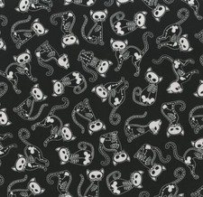 Feline Drive Fabric SKELETON CATS Black Halloween - Fat Quarter 18"x22" FQ