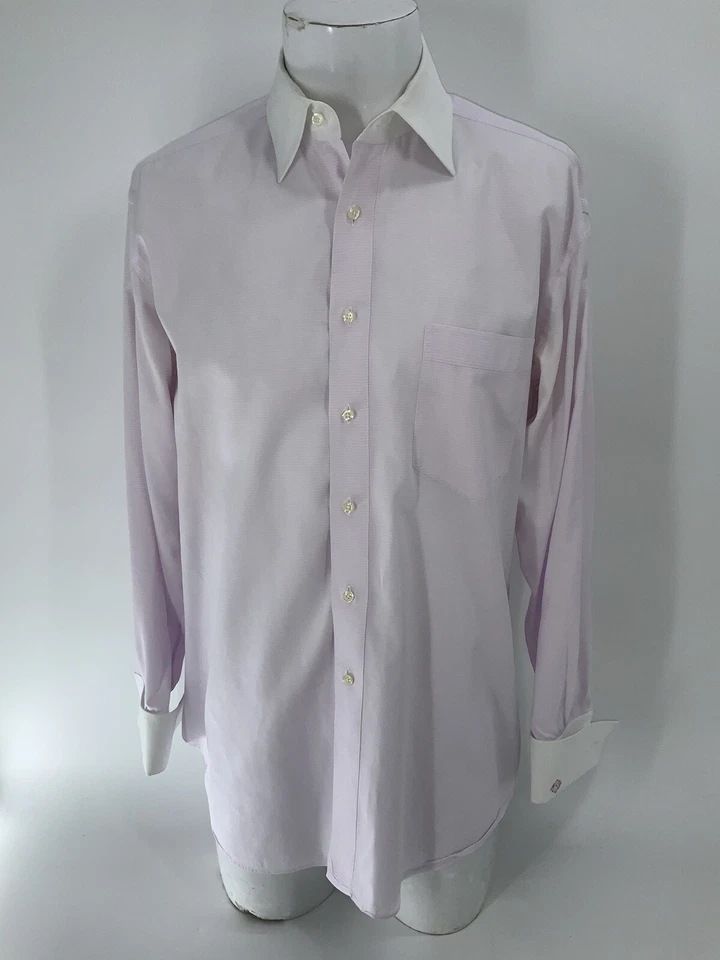 Savile Row French Cuff Dress Shirt 15.5 33 Light Purple Striped Cotton YGI X4-94 - Image 2 of 4