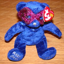 Retired Ty Beanie Babies, MARDI GRAS Bear - February 24, 2004, P.E. Pellets