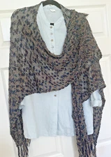 COLDWATER CREEK Fringe Wrap Shawl Poncho Knitted nubby multi navy one size