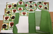 7pc UNIQUE PRINTED KITCHEN SET:3 POT HOLDERS,2 DISHCLOTHS,2 TOWELS,HOME & FLOWER