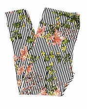 TC Lularoe Tall  Curvy Leggings Floral Lily Striped Black White NEW 237169