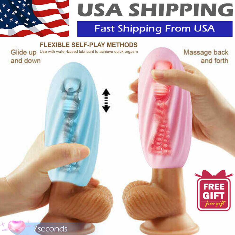 cock sleeve masturbator screaming adult man masturbating to orgasm on shower cabin. Concept of male  sex and self-satisfaction Stock Photo