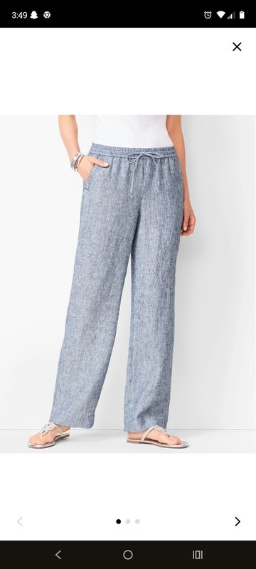 100% Linen Small Talbots Pants Blue And White Pinstripes Drawstring