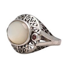 VINTAGE STERLING SILVER OVAL MOTHER OF PEARL FILIGREE SIZE 7 RING 7GR 1503