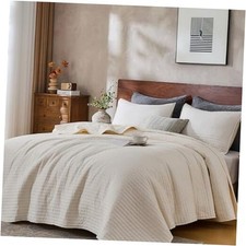 Quilt Bedding Set with Shams, Vintage Washed Soft Quilted Queen Linen White