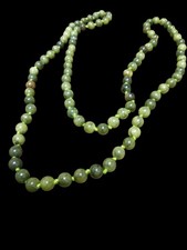 Nephrite Jade Beaded Knotted Necklace 36"