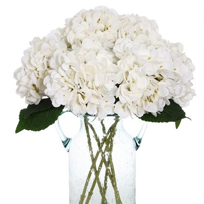 6pcs Faux White Hydrangeas Fake Flowers Artificial Silk Hydrangea Flower With...