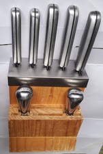 SET 5 KÜCHENMESSER EDELSTAHL + ZERKLEINERER WIEGE MIT HOLZSOCKEL