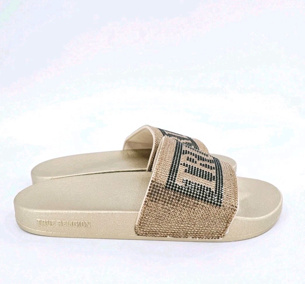 PANTOFOLA D’ORO Pantofole True Religion Meyer Jasmine Slides oro nero strass donna taglia 9