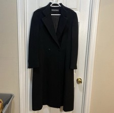 Vintage Reflections Wool Size 12 Black Long Overcoat Trench Coat Double Breasted