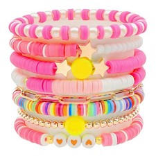 Preppy Colorful Heishi Surfer Bracelets Set for Women Boho Cute Heart Star Stuff