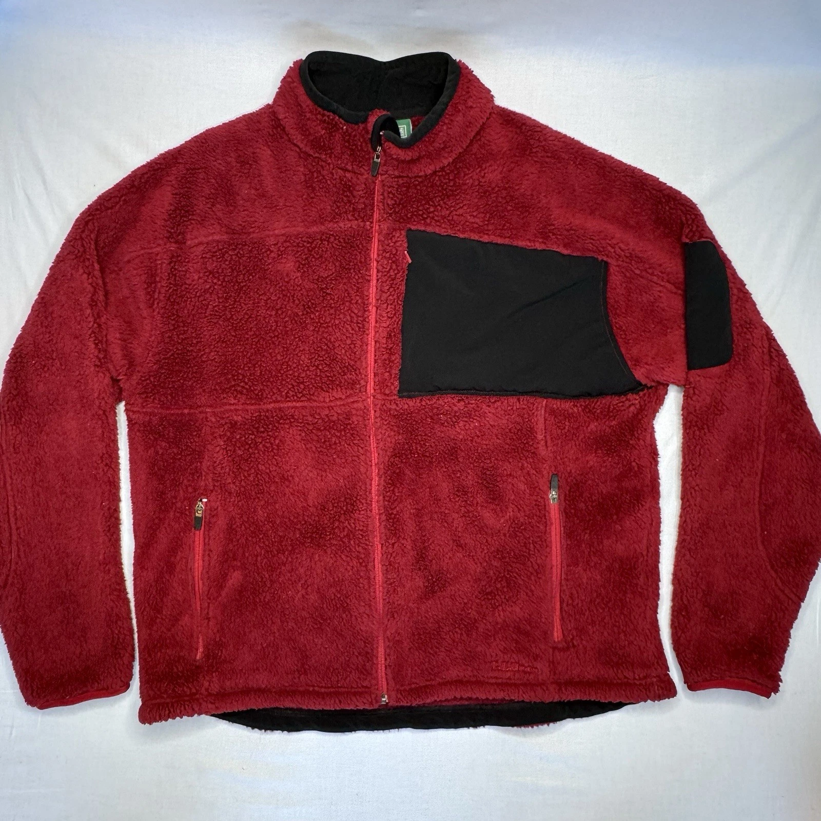 Mens LL BEAN High Hi-Pile Polartec Fleece Jacket Fuzzy Zip Sweater Burgundy S
