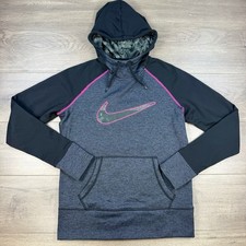 Nike Therma-Fit Fleece Pullover Raglan Swoosh Hoodie Women's Medium Heather Gray